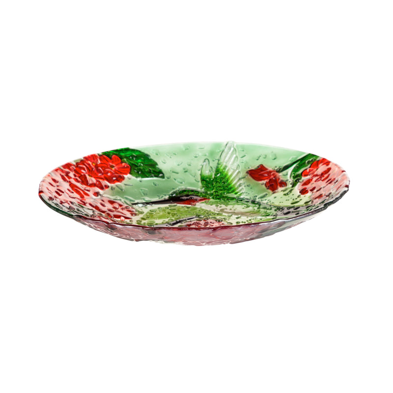 Evergreen 18" Hand Painted Bird Bath with Crushed Glass, Happy Hummingbirds, 18.1'' x 18.1'' x 1.6''