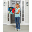 18" Hand Painted Embossed Glass Bird Bath, Red/White/Blue Florals,2gb6921