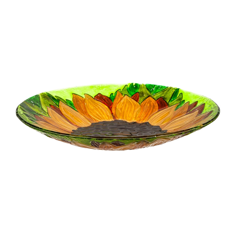 18" Hand Painted Embossed Glass Bird Bath, Fall Sunflower,2gb6931