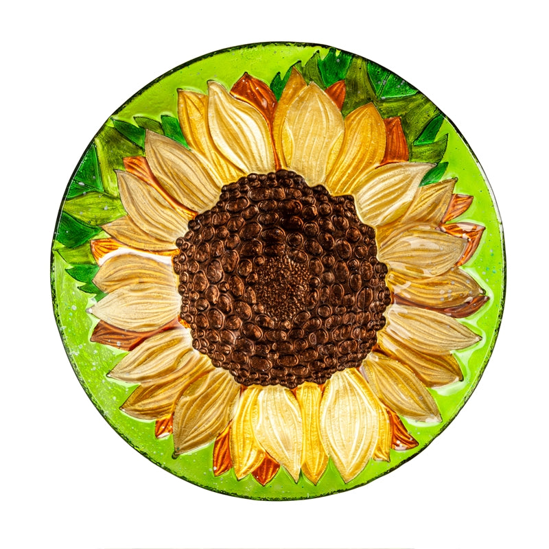 18" Hand Painted Embossed Glass Bird Bath, Fall Sunflower,2gb6931