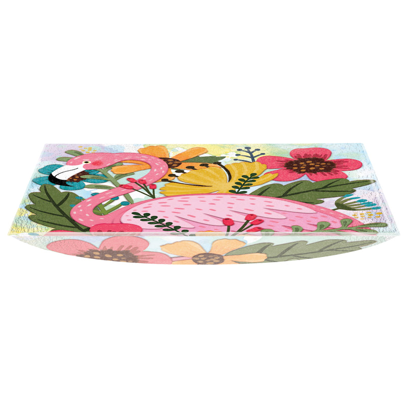 16.5" Hand Painted Embossed Square Glass Bird Bath, Flamingo, 16.5"x16.5"x4.7"inches