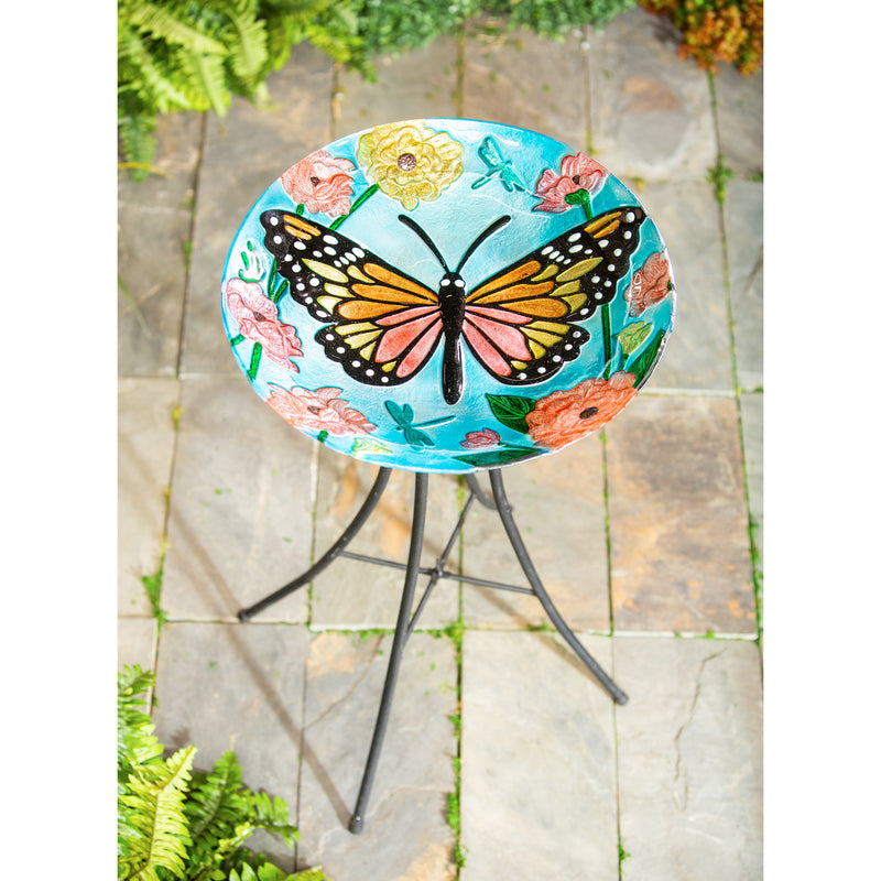 18" Glitter Hand Painted and Embossed Bird Bath, Butterfly, 18"x18"x1.97"inches