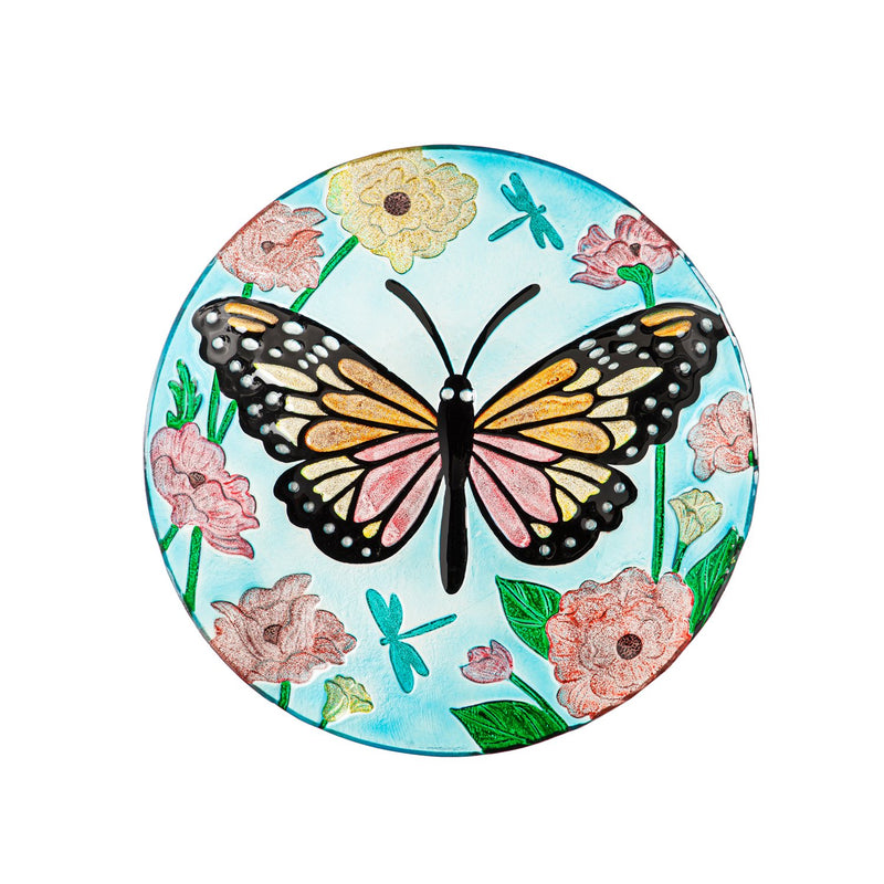 18" Glitter Hand Painted and Embossed Bird Bath, Butterfly, 18"x18"x1.97"inches
