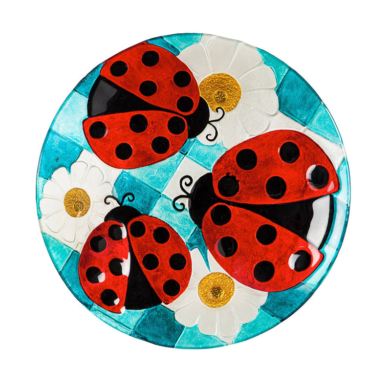 18" Hand Painted and Embossed Bird Bath, Lady Bug, 18.11"x18.11"x1.57"inches