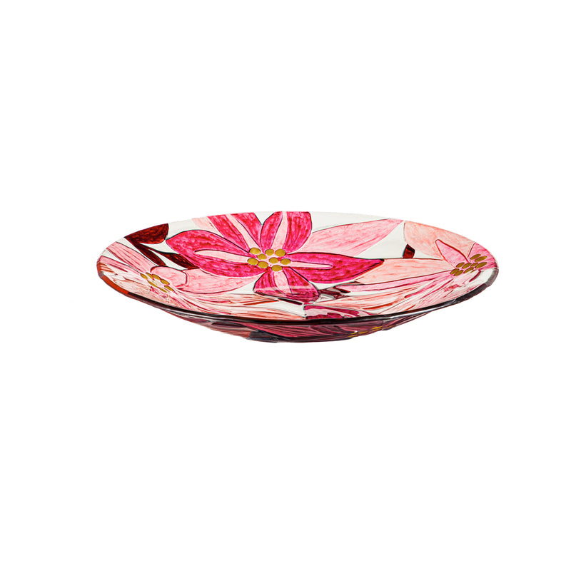 18" Hand Painted and Embossed Bird Bath, Pink Floral, 18.11"x18.11"x1.57"inches