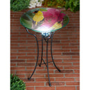18" Hand Painted and Embossed Glass Bird Bath with Solar Stand, Goldfinch,2gb6983