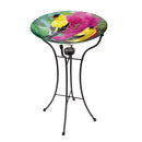 18" Hand Painted and Embossed Glass Bird Bath with Solar Stand, Goldfinch,2gb6983