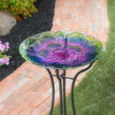 18" Hand Painted and Embossed Pebble Glass Bird Bath, Conchita Succulent,2gb7004
