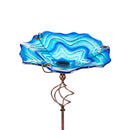 Glass Bird Bath with Garden Stake, Blue Swirl,2gb7016ecm