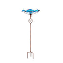 Glass Bird Bath with Garden Stake, Blue Swirl,2gb7016ecm
