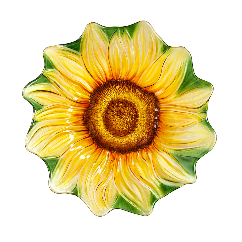 Evergreen Bird Bath,18" Hand Painted and Embossed Shaped Bird Bath, Sunflower,18x2.36x18 Inches