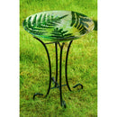 18" Hand Painted and Embossed Glass Bird Bath, Delicate Greenery,2gb7061