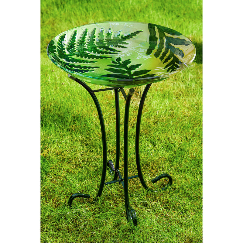 Evergreen Bird Bath,18" Hand Painted and Embossed Glass Bird Bath, Delicate Greenery,18.11x18.11x1.57 Inches