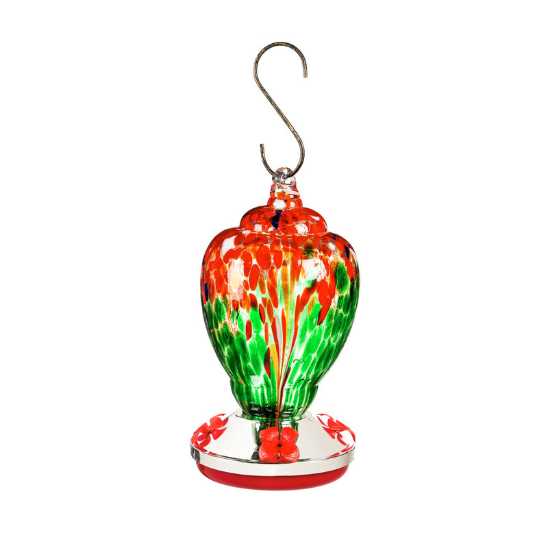 Red and Green Speckle Glass Hummingbird Feeder, Finial Shape,2hf290