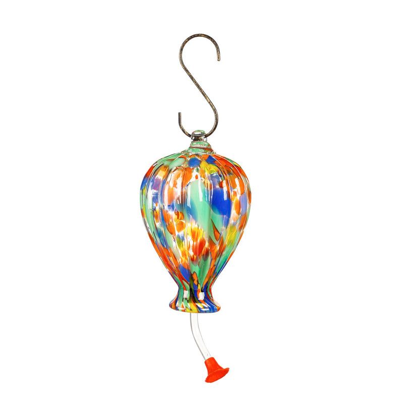 Multi-Color Glass Hummingbird Feeder with Spout