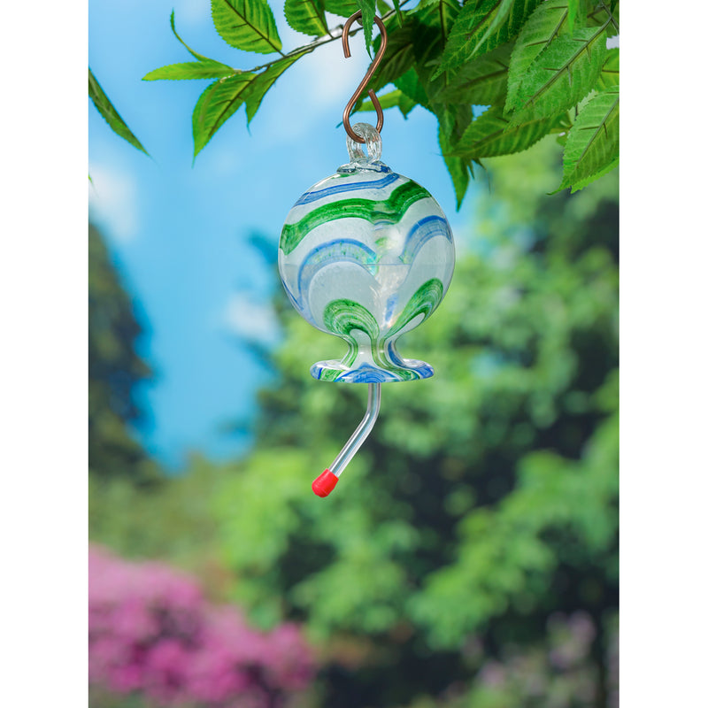 Hummingbird Feeder with Spout, Blue and Green