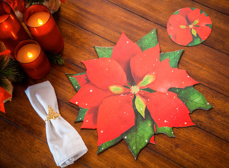 Vinly Coated Solid Poinsettia Placemat, Set of 4,2hpm005