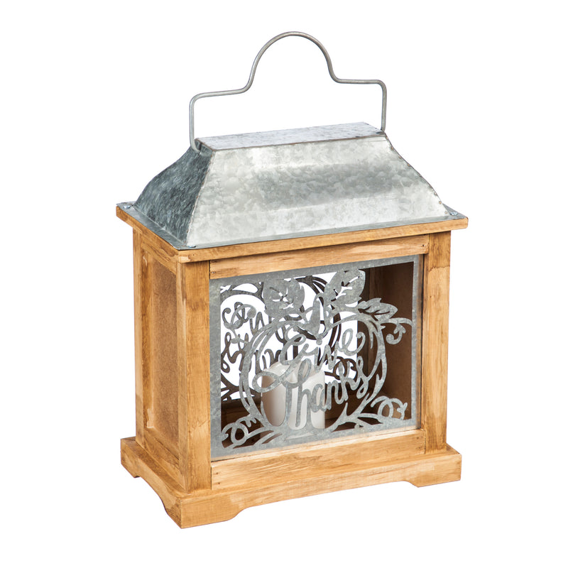 Give Thanks Galvanized Metal and Wood Lantern,2la1375