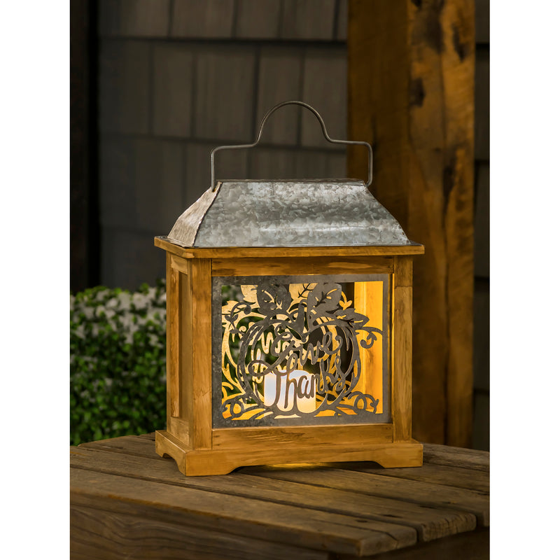 Give Thanks Galvanized Metal and Wood Lantern,2la1375