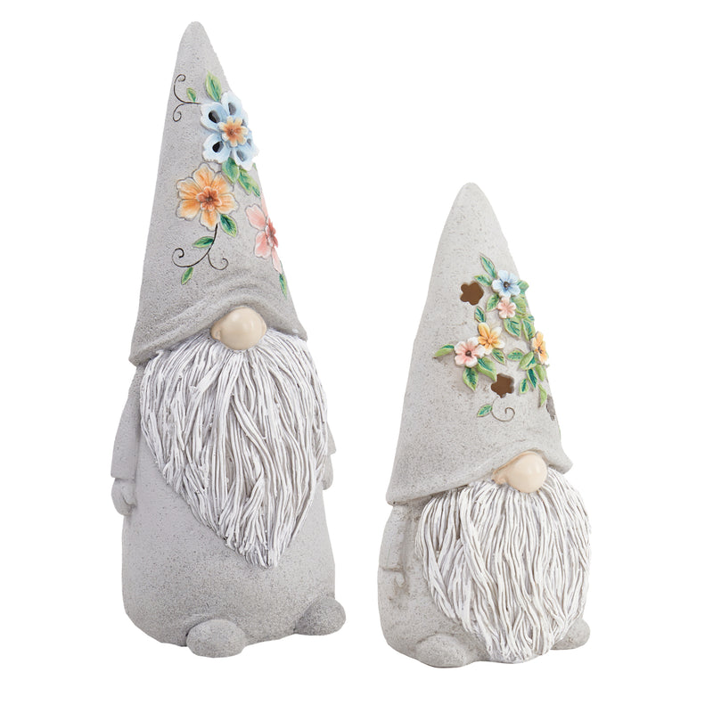 Evergreen Battery Operated LED Gnome and Florals Garden Statuary, 2 Assorted., 11.8'' x 1.1'' x 1.1'' inches