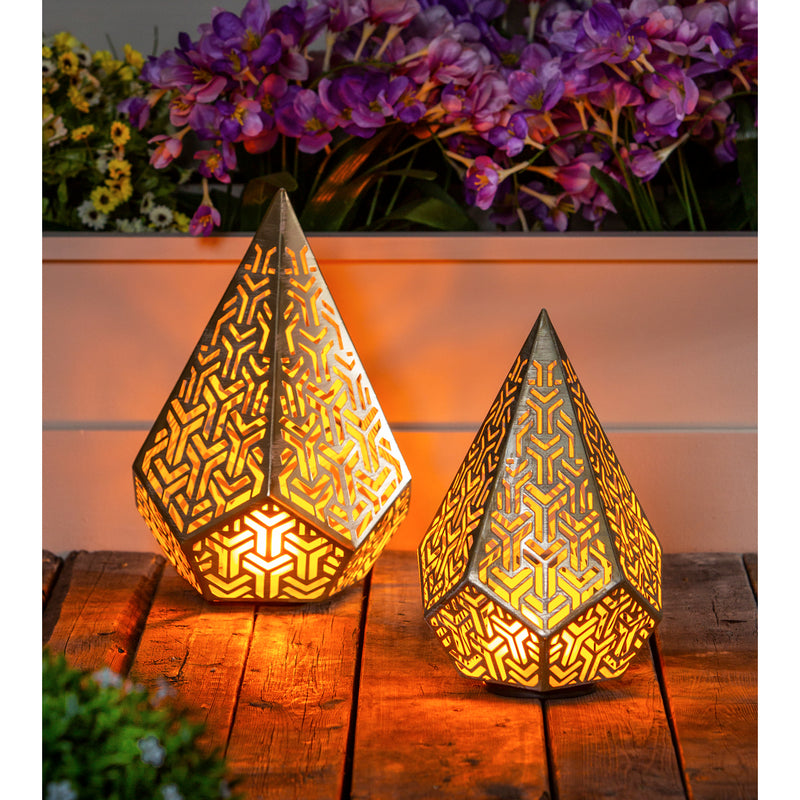 Gold Fire Flame Battery Operated Geomatrix Die Cut Lantern, Small,7.48"x7.48"x11.02"inches