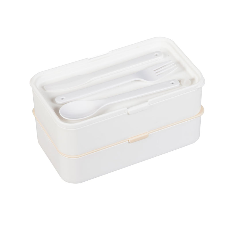 2-Layer Divided Lunch Box with Utensils, White,2lb007