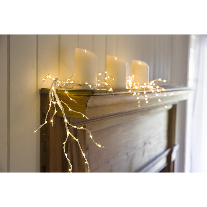 Indoor/Outdoor Birch Lighted Garland with 48  Lights Battery Operated, 6'L, 72"x11"x0.5"inches