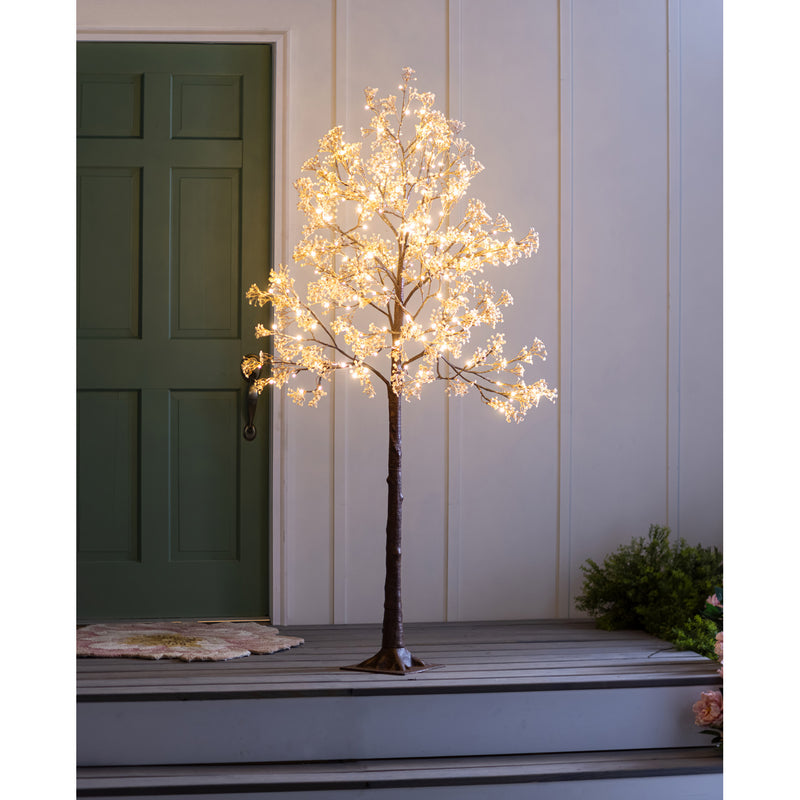 Indoor/Outdoor Electric Lighted Faux Gypsophila Twig Tree, 6' Tall, 46.46"x4.72"x9.25"inches