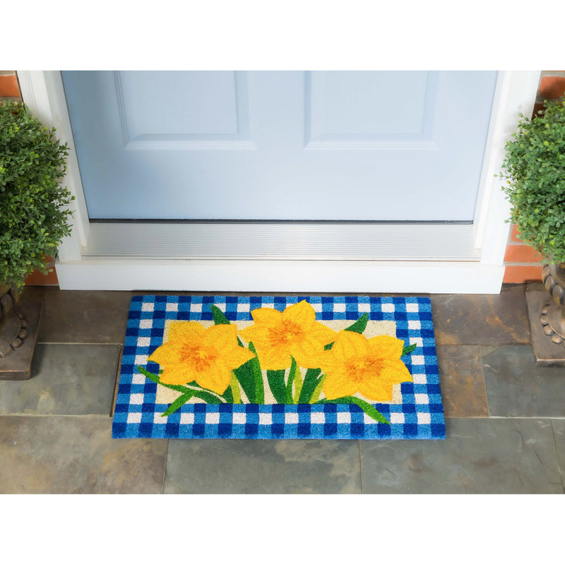 Evergreen Floormat,Buffalo Check Daffodils Coir Mat,28x0.56x16 Inches