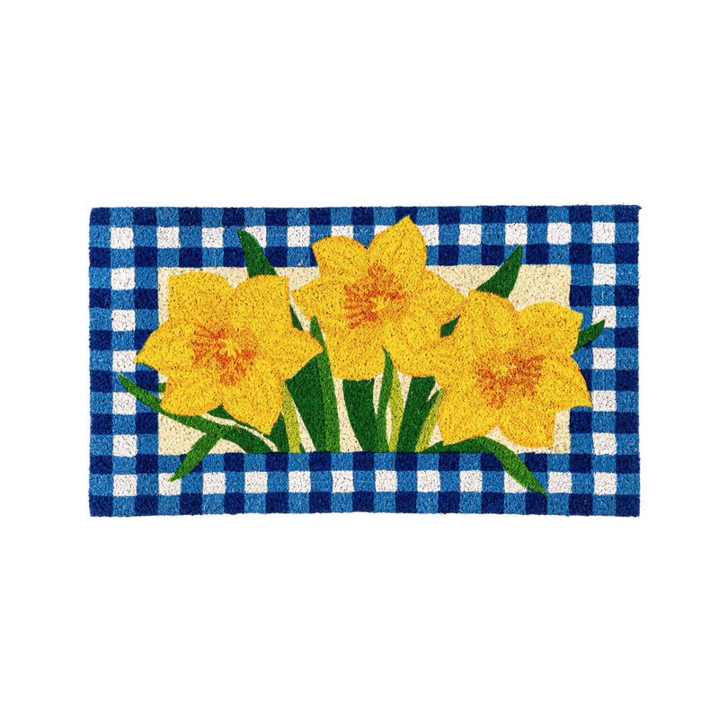 Evergreen Floormat,Buffalo Check Daffodils Coir Mat,28x0.56x16 Inches