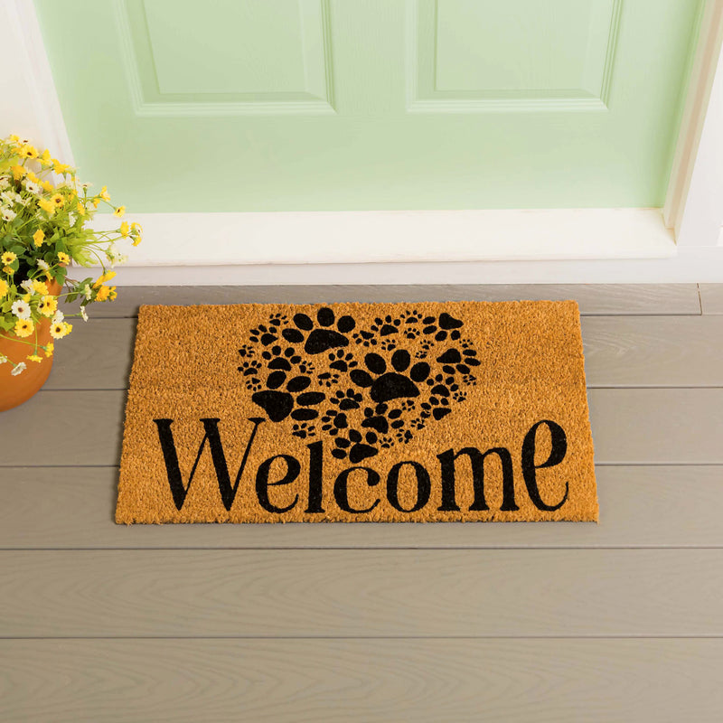 Paw Print Heart Welcome Coir Mat,2rm1083