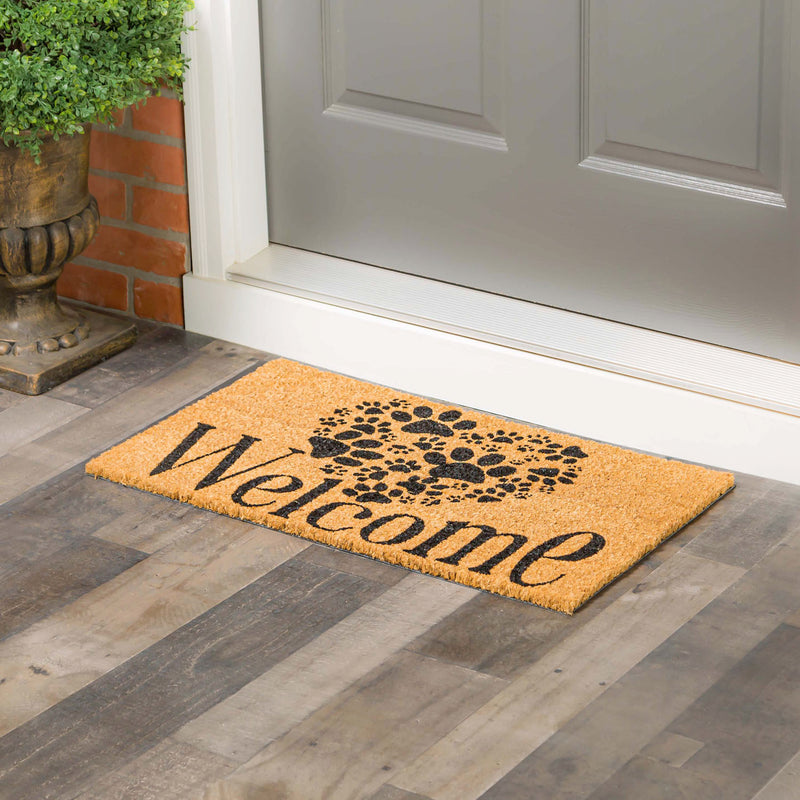 Paw Print Heart Welcome Coir Mat,2rm1083