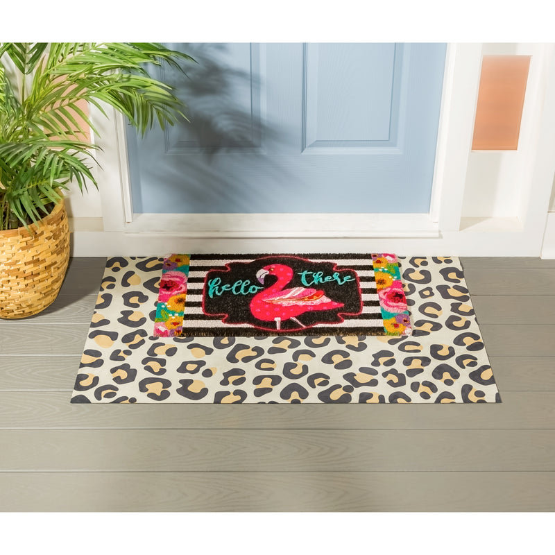 Evergreen Floormat,Flamingo Stripes and Flowers Coir Mat,28x16x0.56 Inches