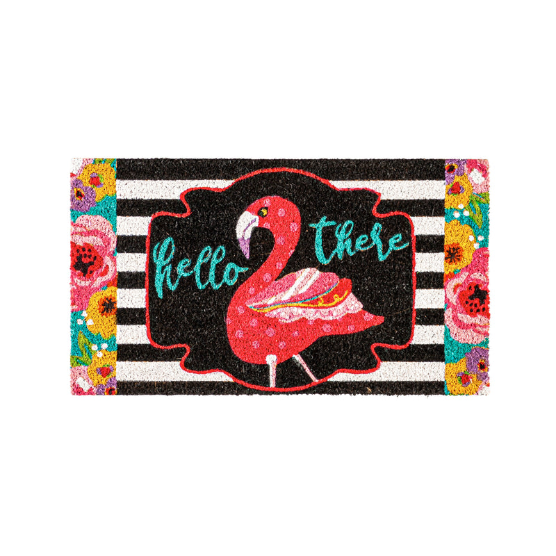 Evergreen Floormat,Flamingo Stripes and Flowers Coir Mat,28x16x0.56 Inches