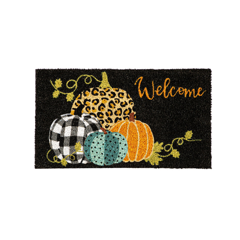 Evergreen Floormat,Mixed Print Pumpkins Coir Mat,28x0.56x16 Inches