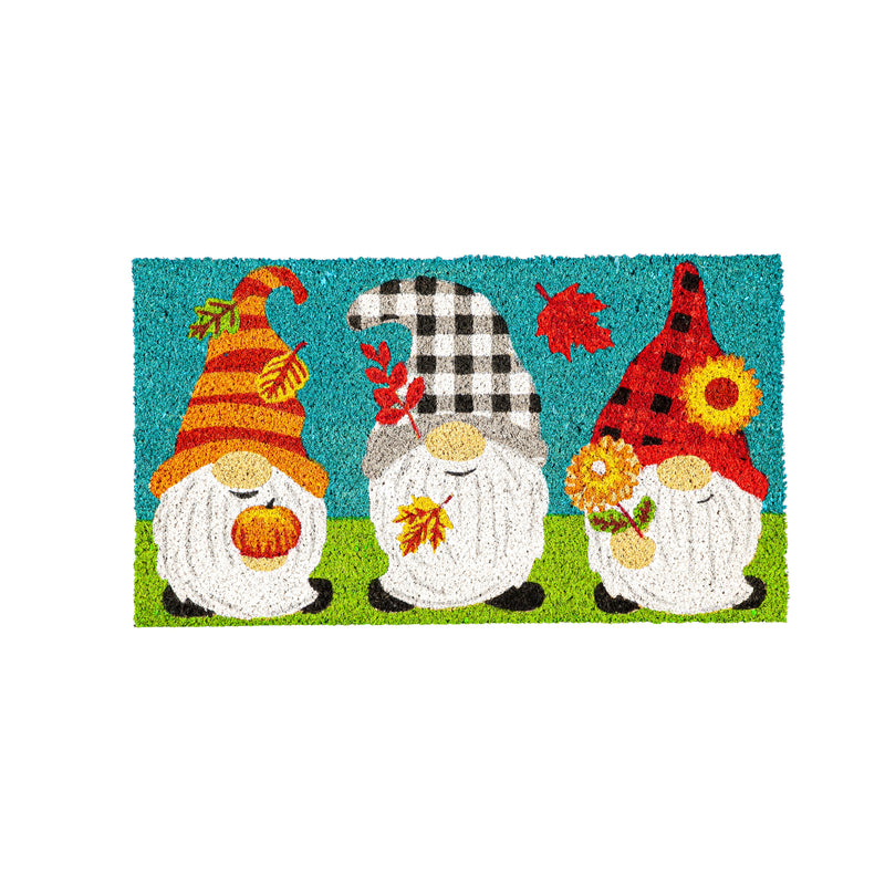 Evergreen Floormat,Fall Gnome Trio Coir Mat,28x0.56x16 Inches