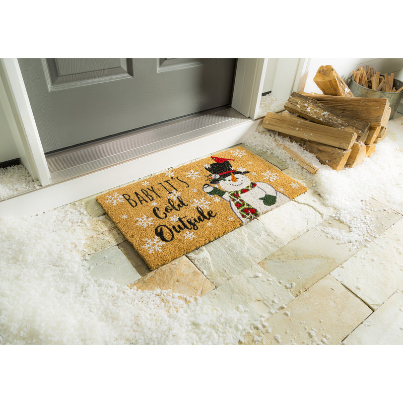 Evergreen Floormat,Baby It's Cold Outside Snowman Coir Mat,16x28x0.56 Inches