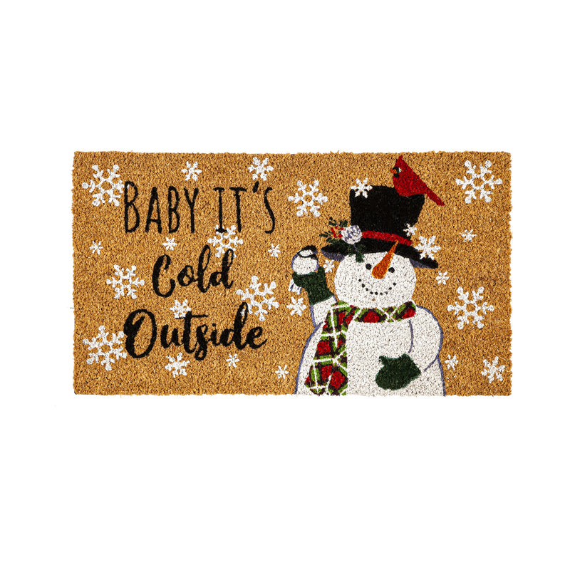 Evergreen Floormat,Baby It's Cold Outside Snowman Coir Mat,16x28x0.56 Inches
