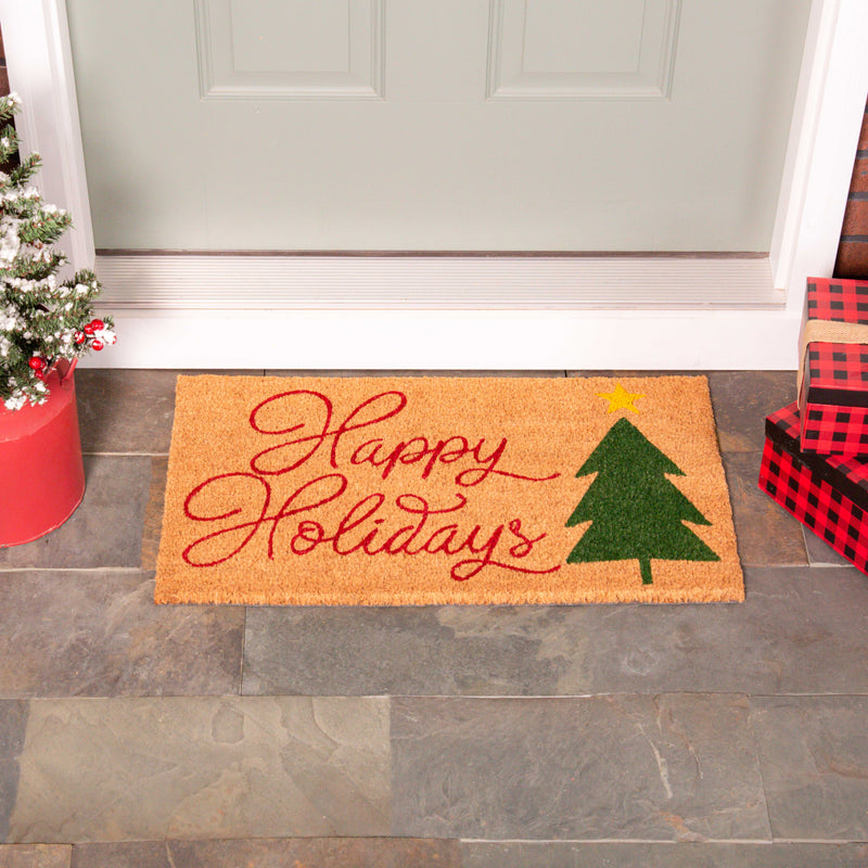 Evergreen Floormat,Happy Holidays Coir Mat,28x0.56x16 Inches