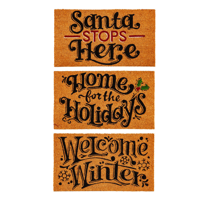 Evergreen Floormat,Holiday Greeting Coir Mat, 3 Asst,28x0.56x16 Inches