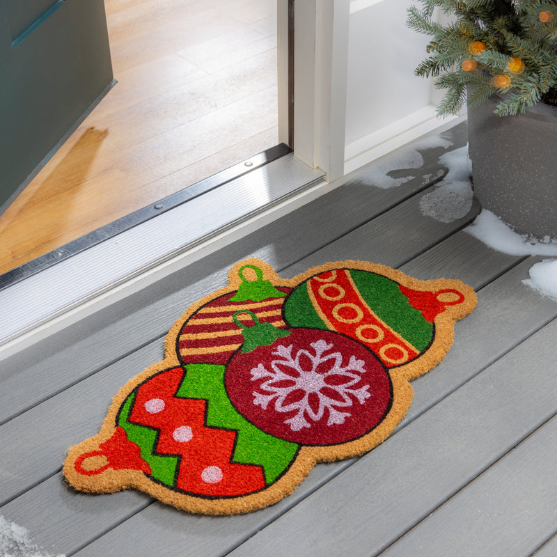 Deck the Halls Ornament Shaped Coir Mat,2rm1397