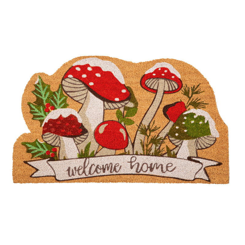 Evergreen Floormat,Woodland Winter Mushroom Shaped Coir Mat,30x0.59x18 Inches