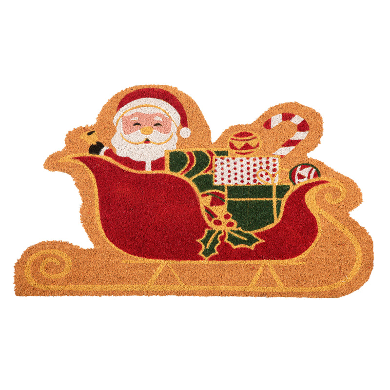 Evergreen Floormat,Santa in Sled Shaped Coir Mat,30x0.59x18 Inches