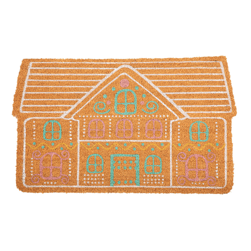 Evergreen Floormat,Season's Greeting Gingerbread Home Shaped Coir Mat,30x0.59x18 Inches