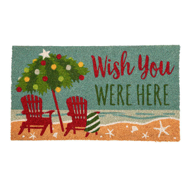 Evergreen Floormat,Santa at the Beach Coir Mat,28x0.56x16 Inches