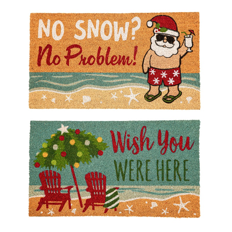 Evergreen Floormat,Santa at the Beach Coir Mat,28x0.56x16 Inches