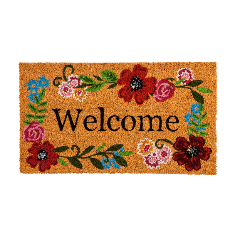 Evergreen Flag Floral Framed Welcome Coir Mat - 28 x 1 x 16 Inches