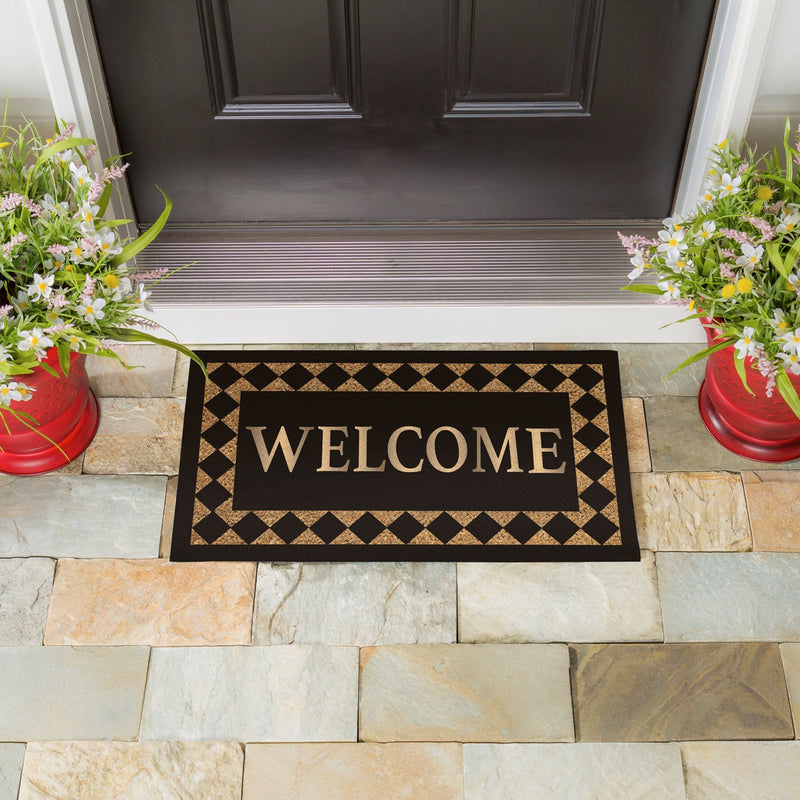 Evergreen Flag Diamond Border Metallic Welcome Rubber Inset Coir Mat 16 x 28 Inch Colorful Stylish and Durable Door and Floor Mat for Patio and Yard