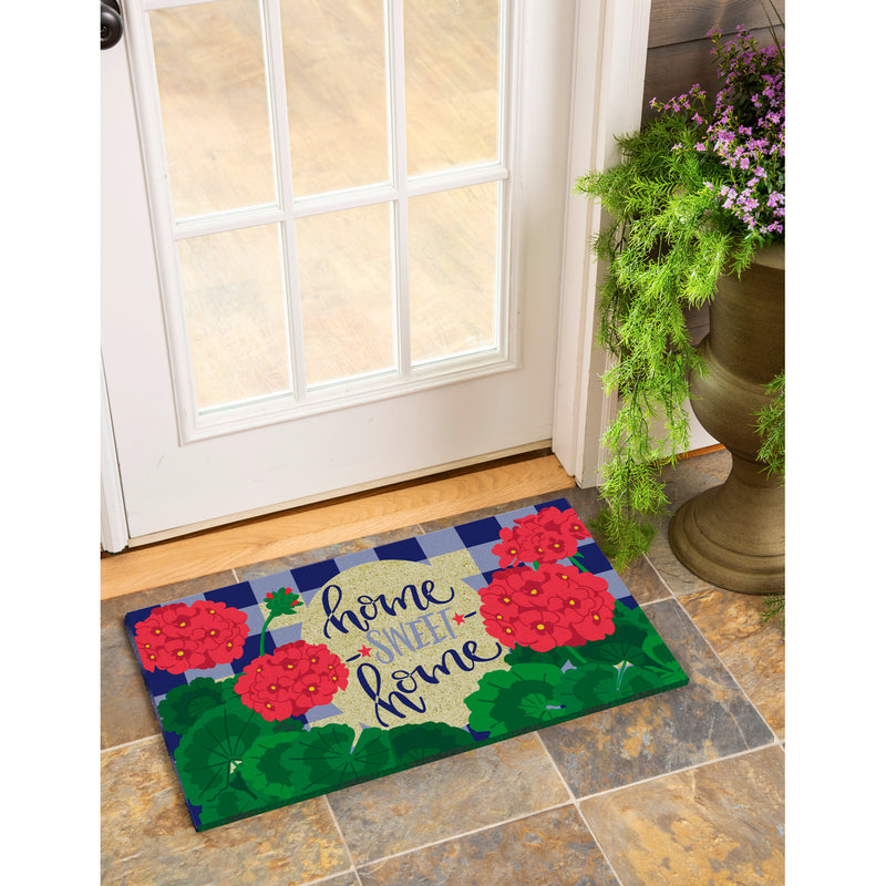 Plaid Patriotic Geraniums Coir Mat,2rm782