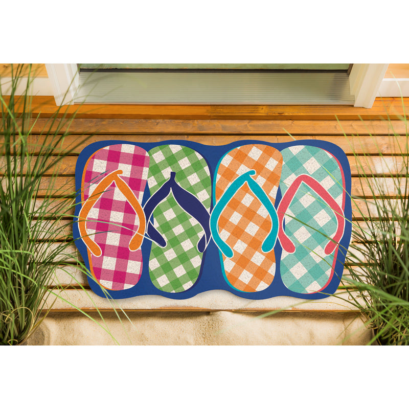 Evergreen Floormat,Plaid Flip Flops Shaped Coir Mat,18x30x0.56 Inches